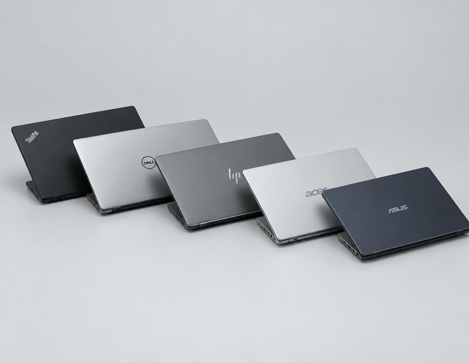 Row of refurbished business laptops